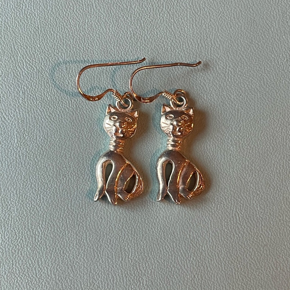Vintage Sterling Silver 925 Dangling Cat Earrings